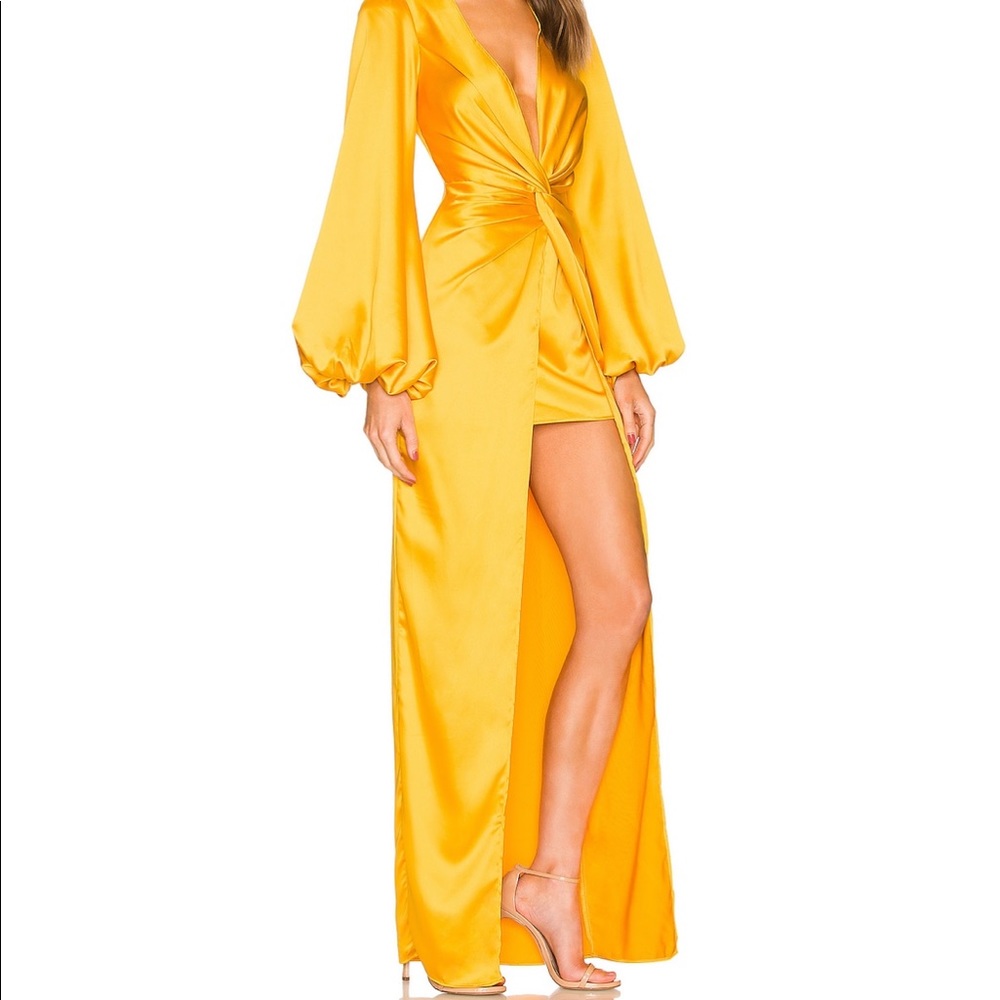 beautiful long sleeve silk yellow gown